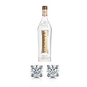 Gifts for her: Godiva Chocolate Infused Vodka and Tiffany earrings 