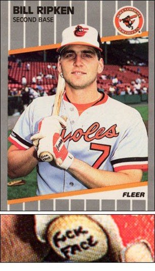 12 Hilarious Old Baseball Cards billy ripkin fuck face