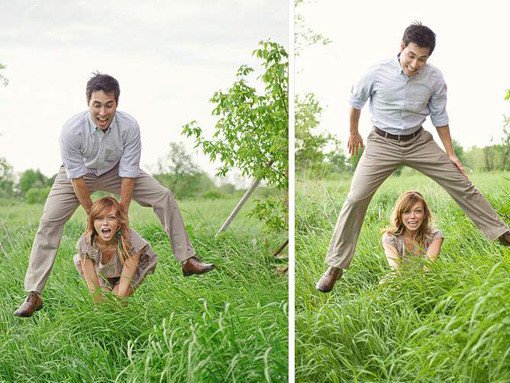 leap frog engagement photos odd