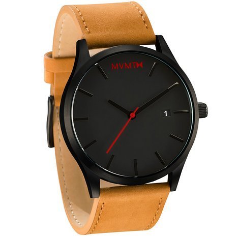 MVMT Watches Black Face with Tan Leather Strap Men's Watch