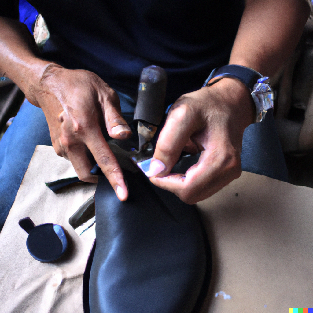 DALL·E 2023 02 27 15.42.49 Blake stitching is a type of shoe construction that involves attaching the sole directly to the upper portion of the shoe without any additional layer